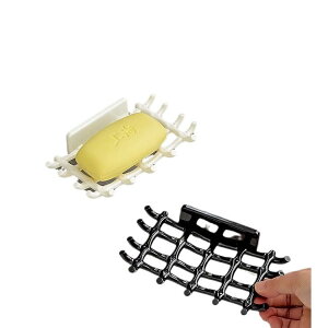 石鹸ケース 壁掛け 水切り タイプ PP素材 浴室 洗面所 収納 ブラック ホワイト(x2)