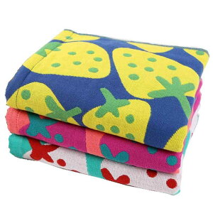 タオル 面タオル ガーゼ 綿 提花 イチゴ柄 パーティー 吸水性 34cm 76cm ピンク ブルー グリーン