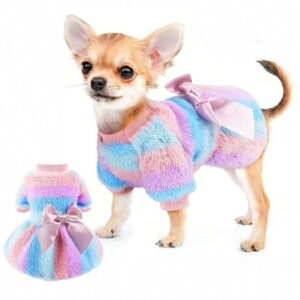 ペット服 レディース スカート レインボーカラー 小型犬 猫 兼用 部屋着 かわいい 舒?棉 あったか