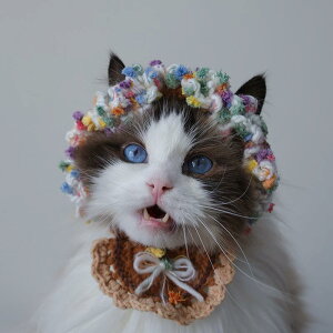 ペット帽子犬猫用 ニット帽 かわいい 頭飾り 繁花柄 スタイ 小型犬 猫用 春秋冬(x5)