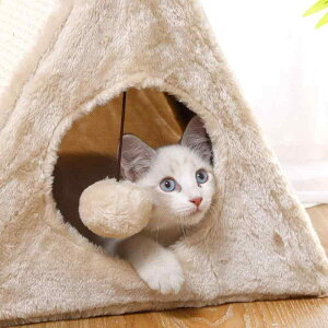 猫 爪とぎ 猫 ベッド ハウス ケージ おもちゃ 三角 トンネル 隠れ家 折りたたみ ベージュ 猫 用品 ペット 用品(x2)