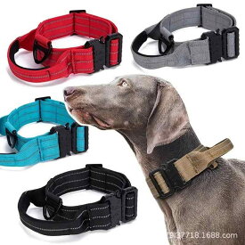 首輪 犬用 M L 戦術 ペット用品 クイックリリース 夜間反射 散歩用 首輪 黒 红色 军绿色 深卡其布色