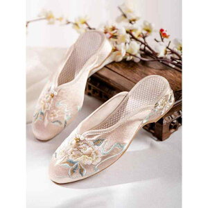 スリッパ レディース 春 布靴 ローヒール ぺたんこ靴 チャイナドレス 刺繍 ポインテッドトゥ 一足脱ぎ 室内履き ルームシューズ 婦人靴 春夏 和風 花柄 ゴム底 粗跟