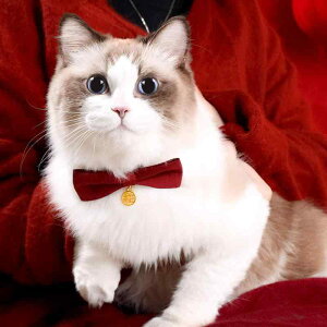 ペット用首輪 猫 犬 首飾り 結婚式 蝶ネクタイ 赤 お祝い 布製 S M L(x2)