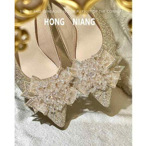 ウェディングシューズ レディース ブライダルシューズ ローヒール ストラップ パンプス 水晶 キラキラ 痛くなりにくい 歩きやすい 結婚式 パーティー 二次会 花嫁 エンゲージ 秋冬 ゴールド