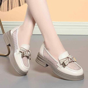 ローファー レディース 小さいサイズ 柔らかい底 ぺたんこ靴 厚底 メッシュ 通気性 英倫風 ママ 30代 40代 50代 アイボリー ブラック