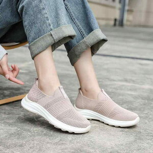 スニーカー レディース シューズ 秋冬 メッシュ 通気性 柔らかい 軽い 疲れにくい ローカット スリッポン 普段使い 散歩 ウォーキング スポーツ 黒 ブラック ピンク