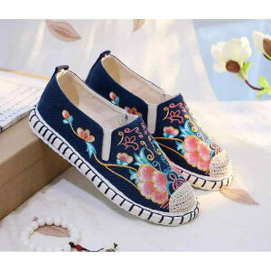 靴/ブーティ レディース 中国風 刺繍 花柄 フラット ローヒール ラウンドトゥ 布靴 民族風 和風 コスプレ 普段使い