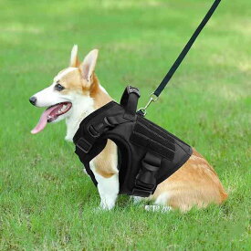 ドッグウェア 中大型犬用 戦術ベスト ナイロン 防撥水 ミリタリー 訓練 狼犬 ハーネス 胴輪 黒