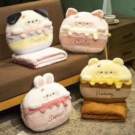 クッション レディース ブランケット セット ぬいぐるみ あったか 3WAY ひざ掛け 肩掛け かわいい 犬 熊 うさぎ ピンク ブラウン 洗える オフィス リビング ソファ