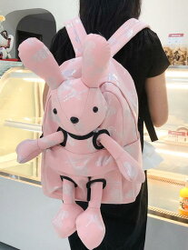 ぬいぐるみ リュック かわいい ウサギ カートゥーン リュックサック ナイロン製 通気性 ストリート ブラック ホワイト カーキ ピンク レッド 20L以下 日常使い