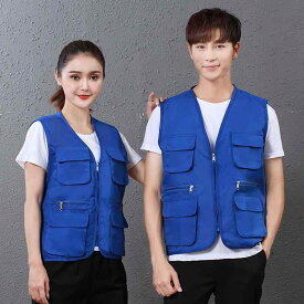作業服 メンズ ベスト 多機能 ポケット付き ワークウェア 男性用 チョッキ スタッフ ウェア 従業員 制服 ユニフォーム イベント ボランティア ウェア ポリエステル