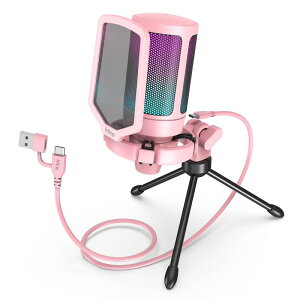 FIFINE �R���f���T�[�}�C�N RGB���C�e�B���O �J�[�f�B�I�C�h�w���� �v���O���v���C USB-C��USB-A�P�[�u���t�� �����^�b�`�~���[�g YouTube Skype Discord Zoom �^�� �Q�[������ �{�C�Y�`���b�g ���C�u�z