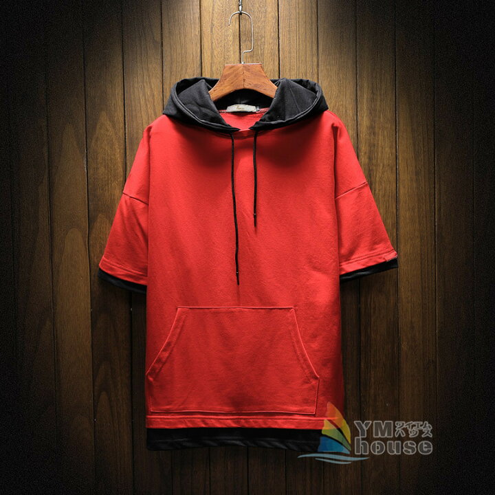 楽天市場 スウェット パーカー プルオーバー 半袖 メンズパーカー 半袖パーカー プルパーカー 五分袖 夏 メンズ パーカ カジュアル 大きいサイズ おしゃれ ワイエムハウス