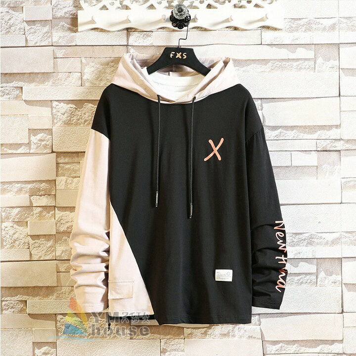 楽天市場 パーカー メンズ プルオーバーパーカー 切り替え 英字 長袖パーカ 大きいサイズ 春秋 トップス スポーツウェア フード付き カジュアル パーカー お兄系 おしゃれ メンズファション ワイエムハウス