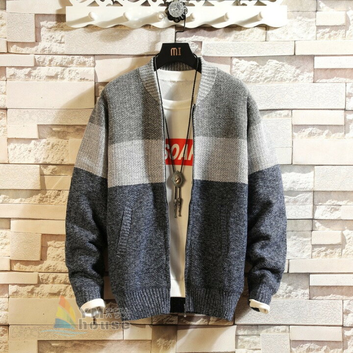 楽天市場 送料無料 カーディガン メンズ トップス 長袖カーディガン ボーダー柄 ニットカーディガン 大きいサイズ メンズカーディガン 秋冬 ファション感 おしゃれ 父の日 ワイエムハウス