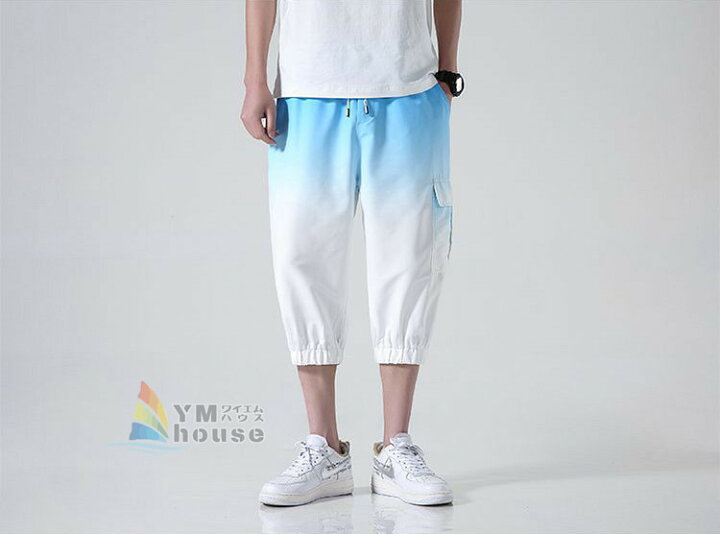 クロップドパンツ メンズ オシャレ カジュアル ストレート スポーツウェア ズボン ボトムス 七分丈 夏 無地 短パン 薄い 部屋着 奉呈 ボトムス