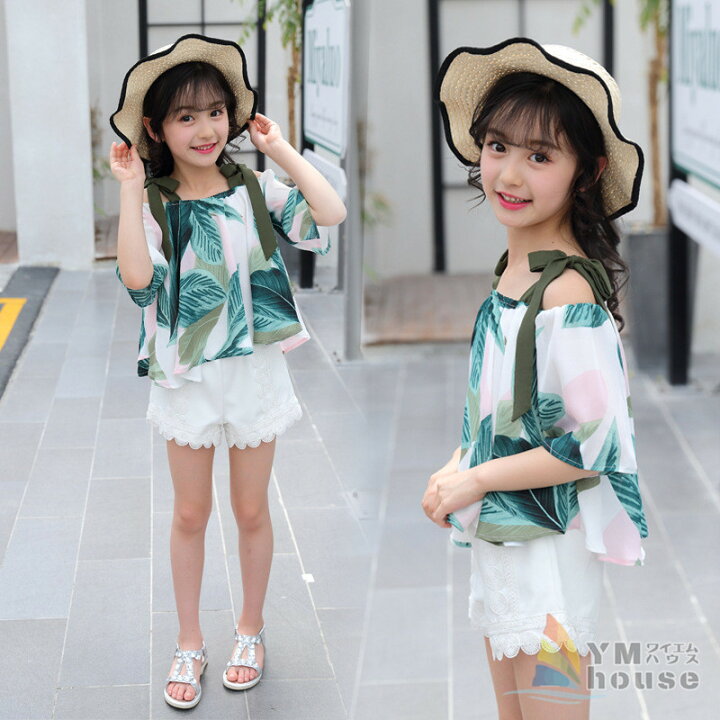 楽天市場】子供服 セットアップ 葉柄ブラウス ショートパンツ ガールズ 