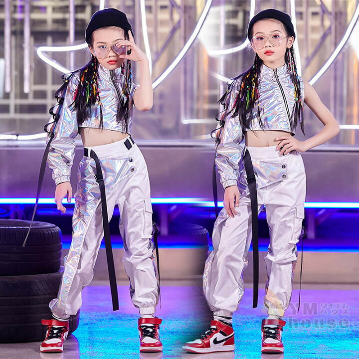 楽天市場 Hiphop キッズ ダンス衣装 ダンスパンツ 個性 ヒップホップ 女の子 演出服 ステージ衣装 ジャズダンス チア チアガール 応援団 団体服 白ズボン ホワイト シルバー ワイエムハウス