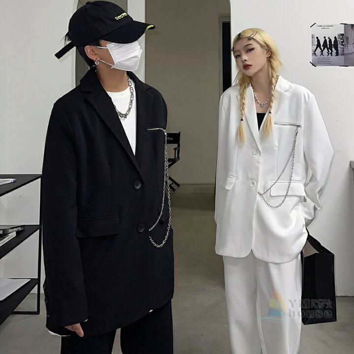 楽天市場 ダンス衣装 スーツ 暗い ダンスパンツ ルーズでカジュアル Ins風 韓国 ファッション イベント 無地ジャケット 個性 かっこいい おしゃれ ホワイト ブラック ワイエムハウス
