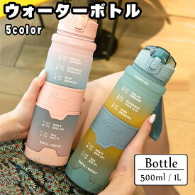 水筒 1L ウォーターボトル 500ml water bottle 水筒 軽量 大容量 スポーツボトル 漏れ防止 グラデーション 耐冷耐熱 運動 直飲み 水ボトル 通勤 アウトドア ランニング 目盛り 洗いやすい 高い密封性 お出かけ おしゃれ