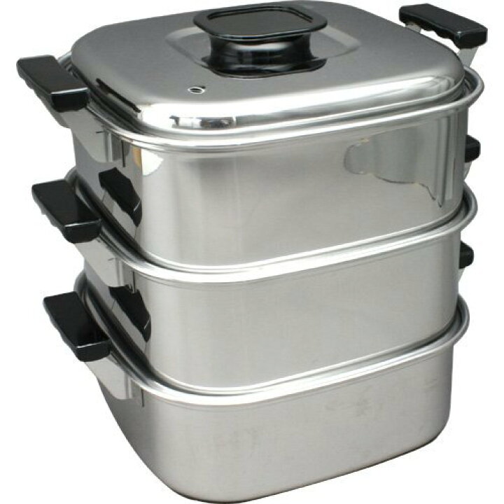 楽天市場】燕三条産！IH100V対応の本格的むし器ステンレス角蒸し器 3段 