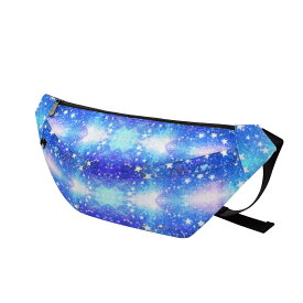 ホシフルヨルニ(ラージポーチ) ラージポーチ ユニセックス バッグ アート ブルー 青 水色 光 夜空 カラフル 黒 綺麗 星 お洒落 幻想的 空色 大人可愛い スター 想い 輝き ミマキボクカ _ID018