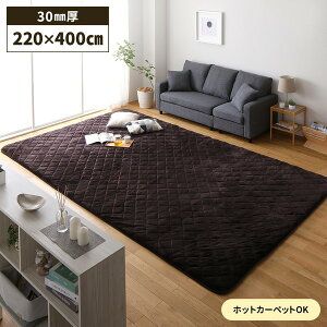 ラグマット こたつ敷布団 約220×400cm 大型 ブラウン 長方形 ホットカーペット可 防滑加工 保温性 防音性 裏面すべり止め付き こたつ敷き布団 フロアマット 敷物【代引不可】_ID014