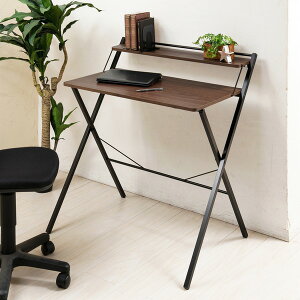 棚付折りたたみワークデスク(ハイタイプ/ブラウン) 幅80cm 折りたたみ式/テーブル/机/木目/収納/テレワーク/PCデスク/パソコンデスク/モダン/おしゃれ/NK-567_ID014