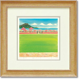 ユーパワー くりのきはるみ 版画(ジグレー)アートフレーム 「海とピンクと」_ID014