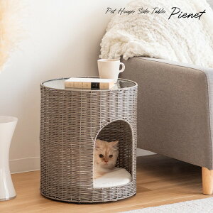 猫ちぐら 猫 ベッド サイドテーブル 小屋 ラタン調 ペット用品 ねこ ネコ ガラス天板 ベット 樹脂 ペット家具 Piene 北欧 新生活 ID004