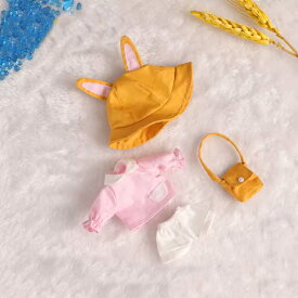 オビツ11 ドール服 ob11 撮影小物 ぬい撮り 4点セット 人形用 12分ドール ねんどろいどどーる 男の子 女の子兼用 幼稚園風 セットアップ 帽子 バッグ付き 長袖トップス パンツ 春秋コーデ 可愛い 通園スタイル うさ耳 帽子付き ピンク ブルー カジュアル ドール衣装