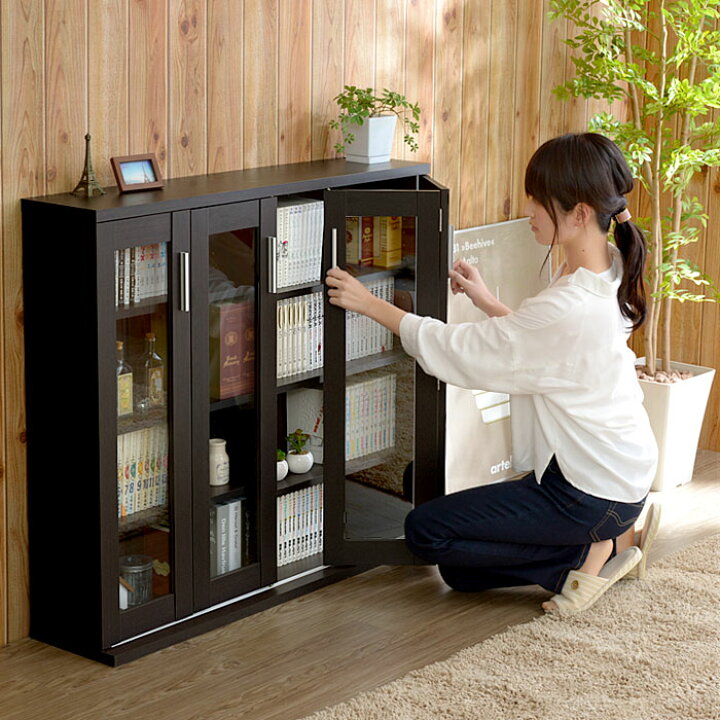 楽天市場】キャビネット 4枚扉 扉付 オシャレ 本棚 省スペース 収納力  