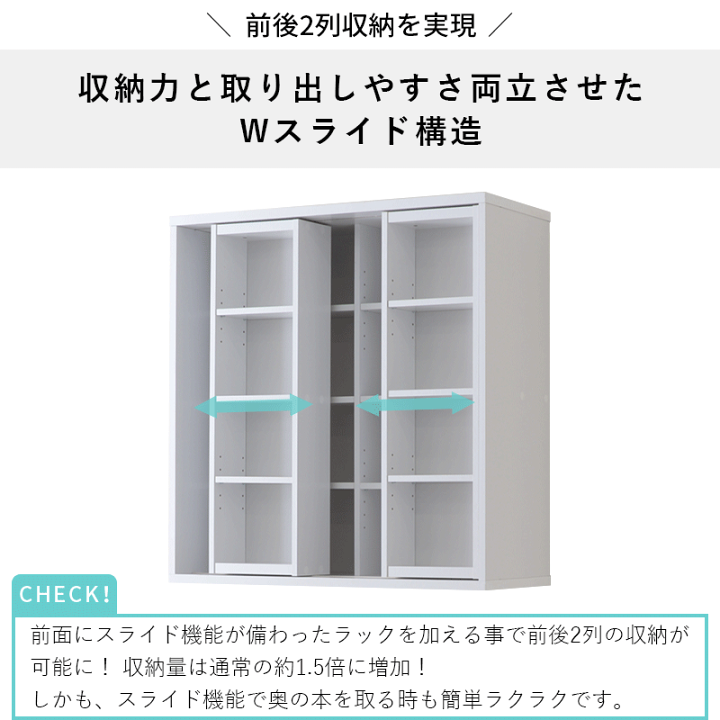 ダブルスライド収納本棚(送料込み) 本棚 スライド本棚 全段B6 幅90 奥深 ダブルスライド CDラック