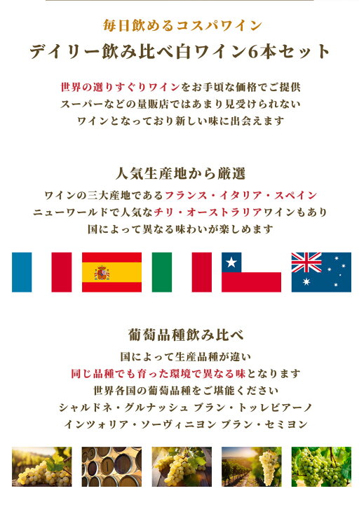 楽天市場】ワインセット デイリーワイン 白 6本セット 送料無料(本州 