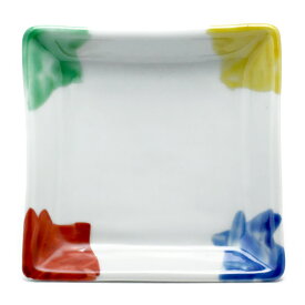 《定期販売》色絵四色角小皿・古川章蔵《小皿・11.0cm》