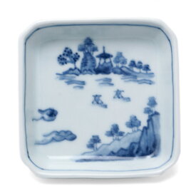 染付：正角小皿・大・山水文・植山昌昭《豆皿・9.2cm》