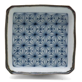 染付：正角小皿・大・麻の葉文・植山昌昭《豆皿・9.2cm》