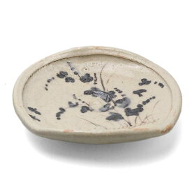 志野焼：志野草花に鳥文向付・瀧川恵美子《小皿・15.5cm》