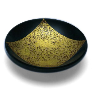 漆器・山中漆器:平盃・色紙金箔・黒・守田漆器《盃》