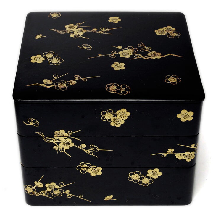 楽天市場】漆器・箔絵：梅箔絵三段重・黒内朱・藤井収＆山本哲《重箱 