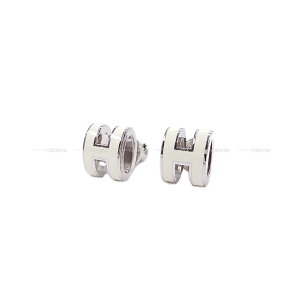 HERMES �G�����X �~�j �|�b�v�A�b�V�� H�^ �� (�z���C�g) �V���o�[�v���[�e�b�h/���b�J�[ �s�A�X �V�i(HERMES Mini Pop H Blanc (White) Silver Plated/lacquer pierced earring[BRAND NEW][Authentic])