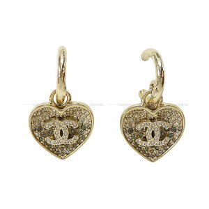 2023N t CHANEL Vl RR}[N n[g Ob^[CXg[ VpS[h ABA404 sAX Vi(2023 SS CHANEL Coco mark heart glitter and rhinestones Champagne Gold HW ABA404 pierced earring[B