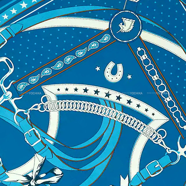 HERMES エルメス カレ140 朝の散歩 バンダナ La Promenade du Matin Bandana ブルーアズール/白  (ホワイト)/キャラメル カシミヤ70% / シルク30% スカーフ 新品(Carre 140 Bleu Azur/Blanc  (White)/Caramel 
