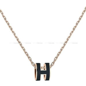 HERMES �G�����X �~�j �|�b�v�A�b�V�� �y���_���g �� (�u���b�N) ���[�Y�S�[���h�v���[�e�b�h/���b�J�[ �l�b�N���X �V�i(HERMES Mini Pop H Pendant Noir (Black) Rose gold plated palladium/Lacquer necklace[BRAND NEW][Au
