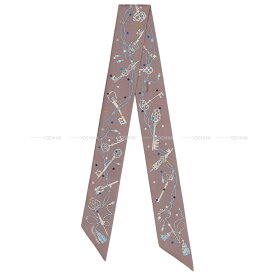 HERMES エルメス ツイリー レクレアポア マロングラッセ/グリス シルク100％ スカーフ 新品(HERMES Twilly Les Cles a Pois Marron Glace/Gris Silk100% scarf[BRAND NEW][Authentic])【あす楽対応】#yochika