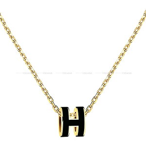 HERMES �G�����X �~�j �|�b�v�A�b�V�� �y���_���g �� (�u���b�N) �S�[���h�v���[�e�b�h/���b�J�[ �S�[���h���� �l�b�N���X �V�i(HERMES Mini Pop H Pendant Noir (Black) Gold plated palladium/Lacquer Gold HW necklace[