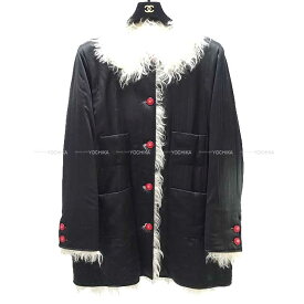 2017年 CHANEL シャネル ココボタン ファー コート #48 黒 (ブラック)/ピンク シルク P57161 ダウンジャケット 新品未使用(2017 CHANEL COCO Button Fur Coat #48 Noir (Black)/Pink Silk P57161 Down jacket[EXCELLENT][Authentic])【あす楽対応】#yochika