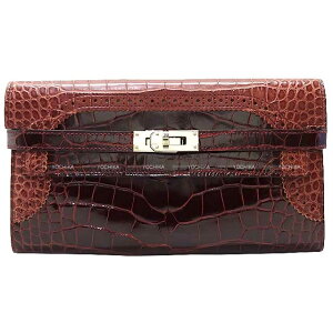 HERMES �G�����X �P���[�E�H���b�g �M���[�Y ���[�W���A�b�V�� �N���R�_�C�� �A���Q�[�^�[/�N���R�_�C�� �A���Q�[�^�[�}�b�g�� �����z(HERMES Kelly Wallet Ghillies Rouge H Crocodile Alligator Lisse/Crocodile Al