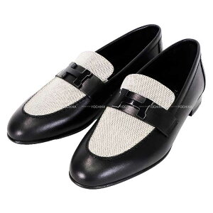 HERMES GX JV p  (ubN)/vm[ (vm[) J[t/gAbV #35.5 ubN [t@[ Vi(HERMES Moccasin Paris Noir (Black)/Prunoir Calf/Toile H #35.5 Black HW loa